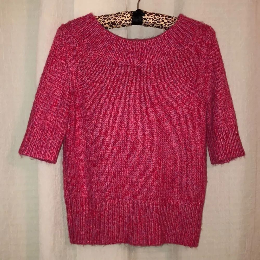 Worthington M Fuchsiaย Pink MetallicโLurex Knit Heather Short SleeveโSweater